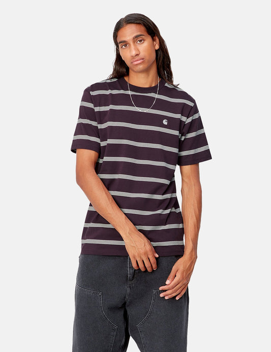 Glover Stripe T-Shirt - Dark Plum Purple/Wax/Wax