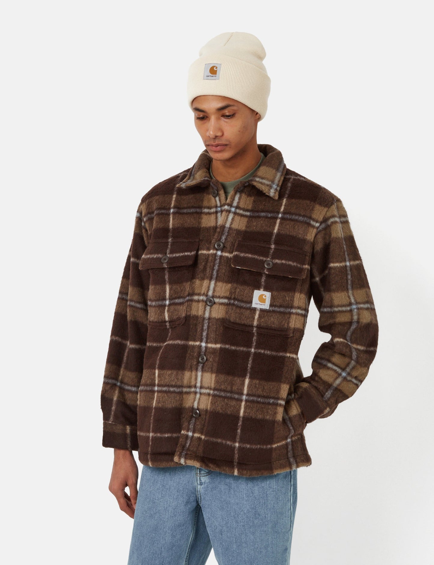 Manning Check Overshirt - Dark Umber Brown/Leather