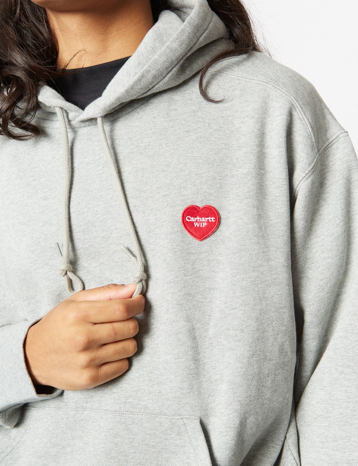 Heart Patch Hooded Sweatshirt - Grey Heather